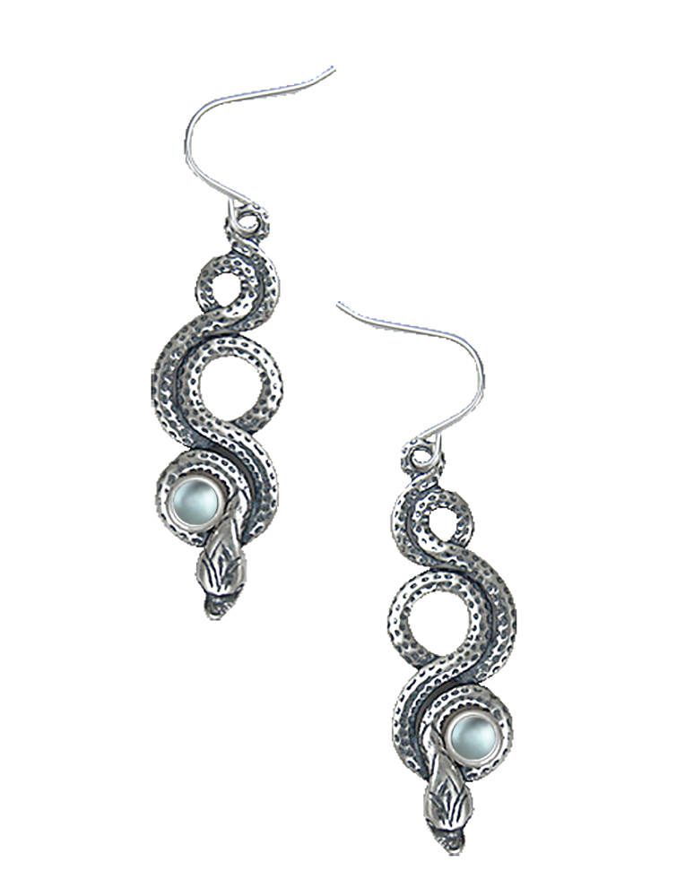 Sterling Silver Snake Drop Dangle Earrings With Blue Topaz